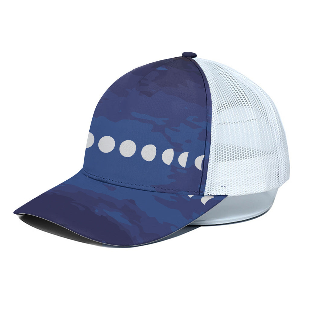 Starry Sky Lunar Phase Print White Mesh Trucker Cap