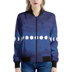 Starry Sky Lunar Phase Print Women's Bomber Jacket