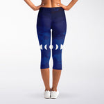 Starry Sky Lunar Phase Print Women's Capri Leggings