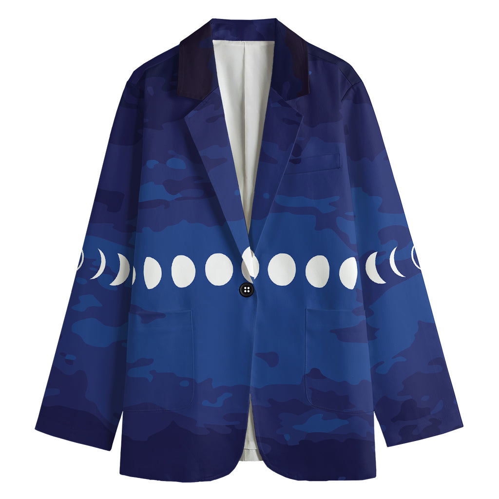 Starry Sky Lunar Phase Print Women's Cotton Blazer