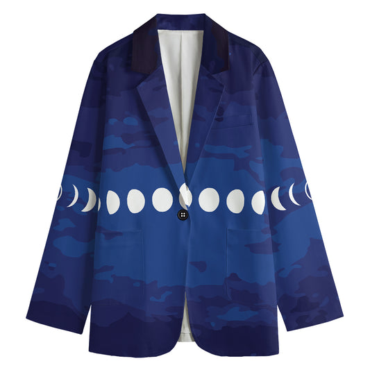 Starry Sky Lunar Phase Print Women's Cotton Blazer