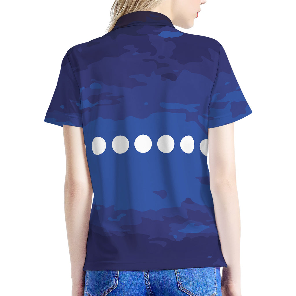 Starry Sky Lunar Phase Print Women's Polo Shirt