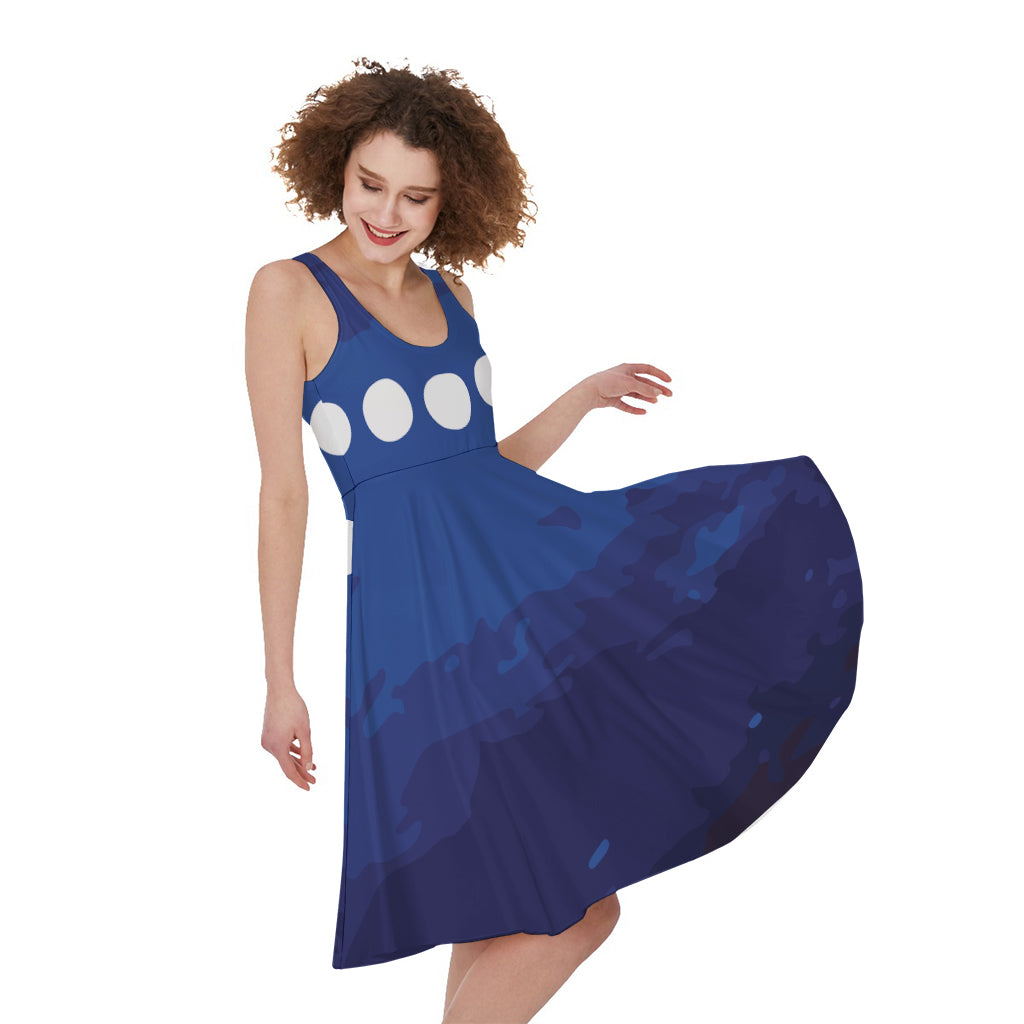 Starry Sky Lunar Phase Print Women's Sleeveless Dress