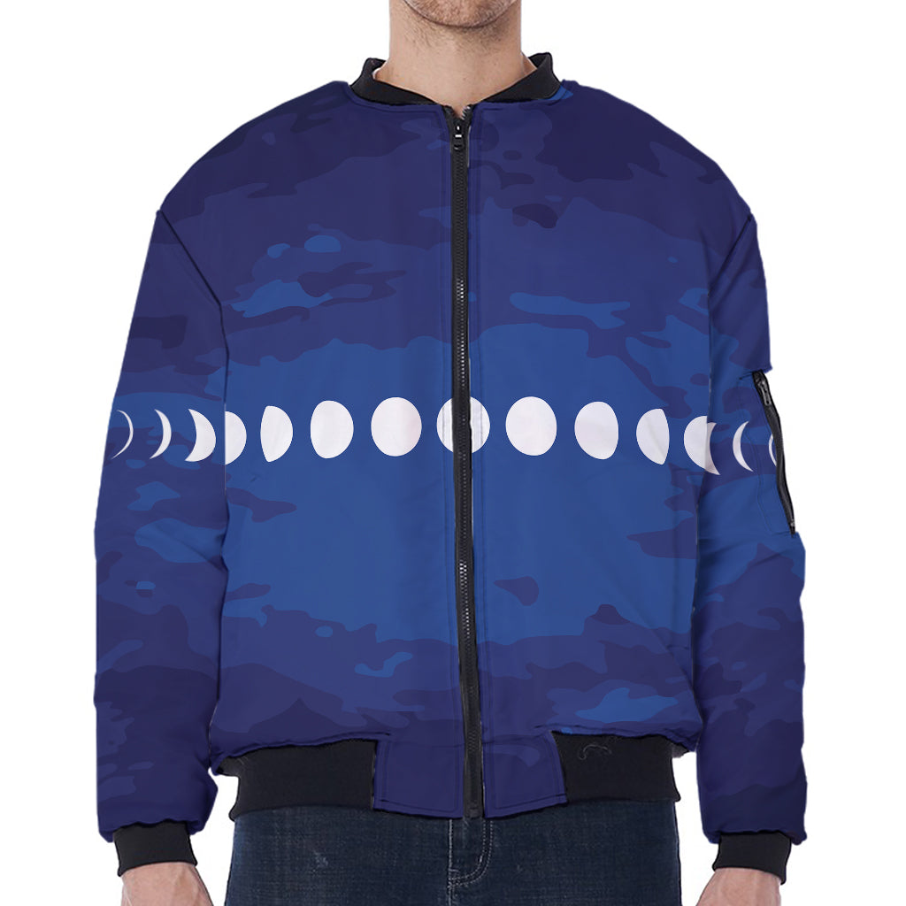 Starry Sky Lunar Phase Print Zip Sleeve Bomber Jacket