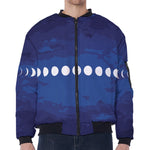 Starry Sky Lunar Phase Print Zip Sleeve Bomber Jacket
