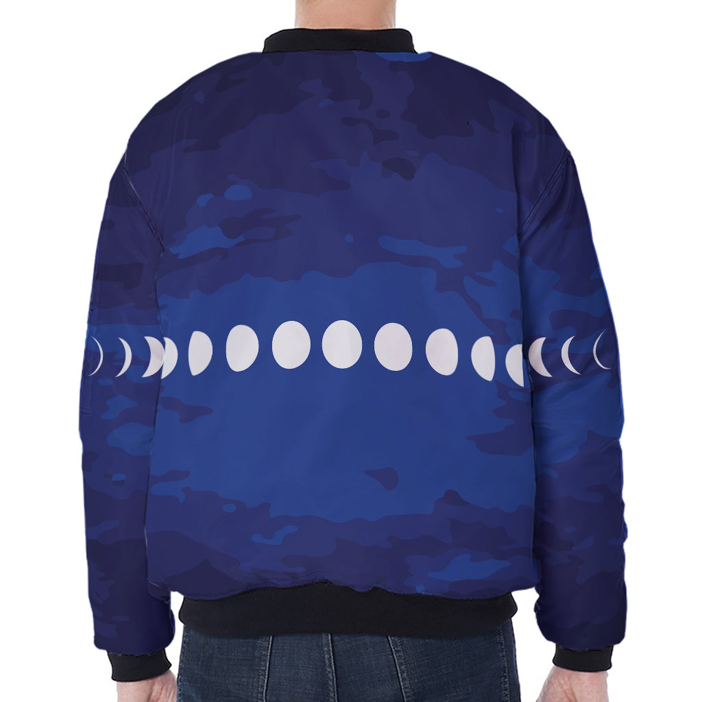Starry Sky Lunar Phase Print Zip Sleeve Bomber Jacket