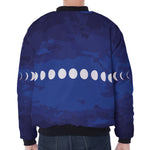Starry Sky Lunar Phase Print Zip Sleeve Bomber Jacket
