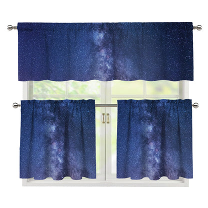 Stars Night Milky Way Print 3 Piece Kitchen Curtains