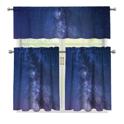 Stars Night Milky Way Print 3 Piece Kitchen Curtains