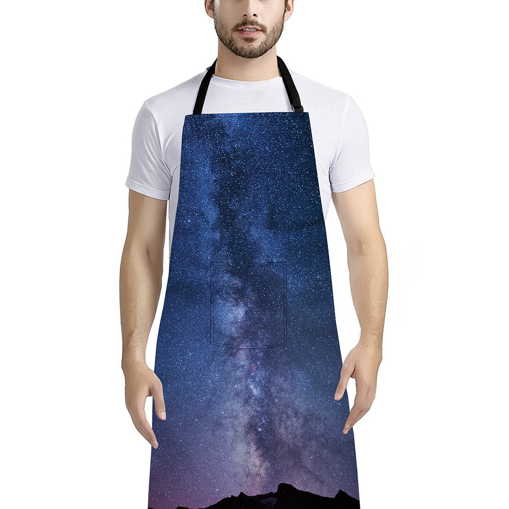 Stars Night Milky Way Print Bib Apron With Pocket