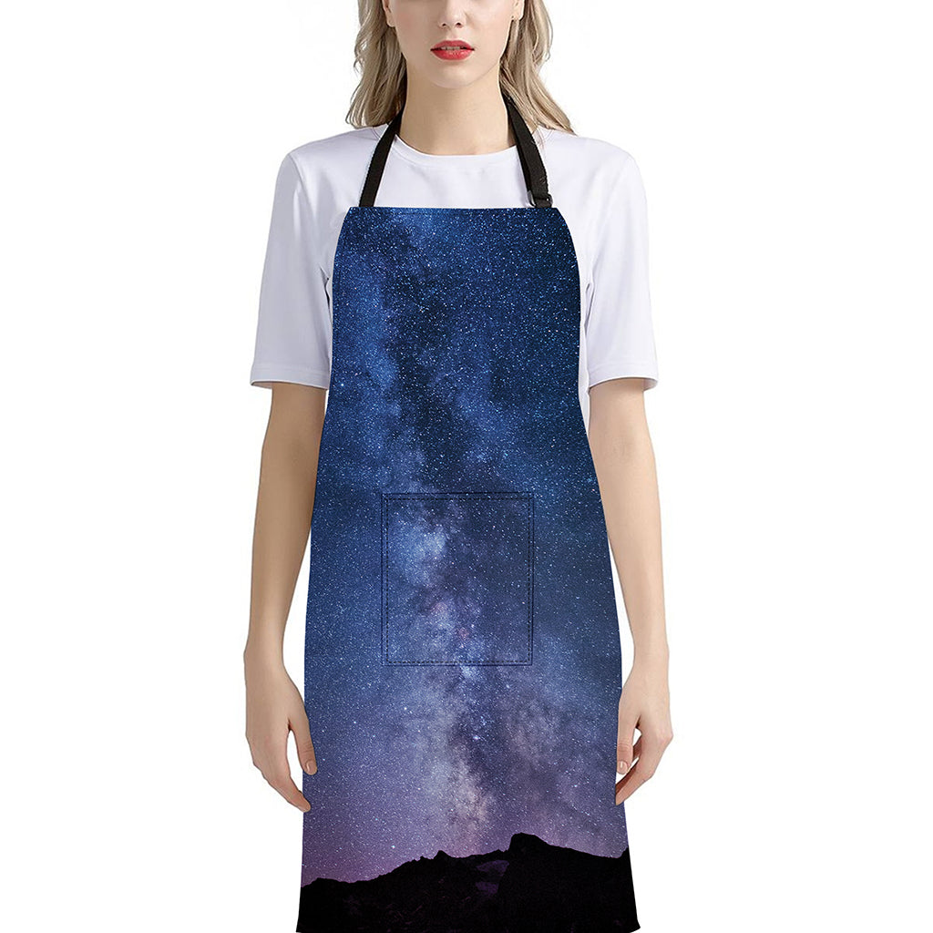 Stars Night Milky Way Print Bib Apron With Pocket