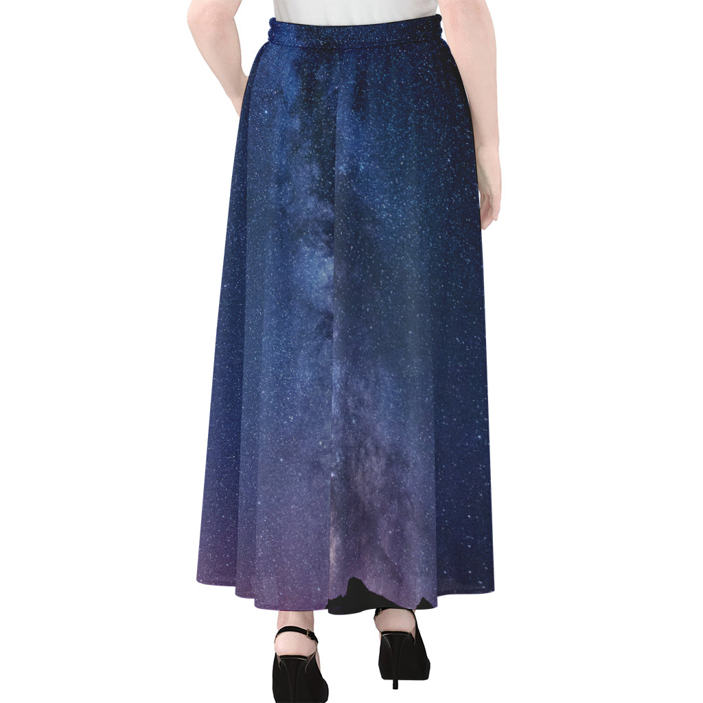 Stars Night Milky Way Print Chiffon Maxi Skirt