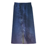 Stars Night Milky Way Print Cotton Front Slit Maxi Skirt
