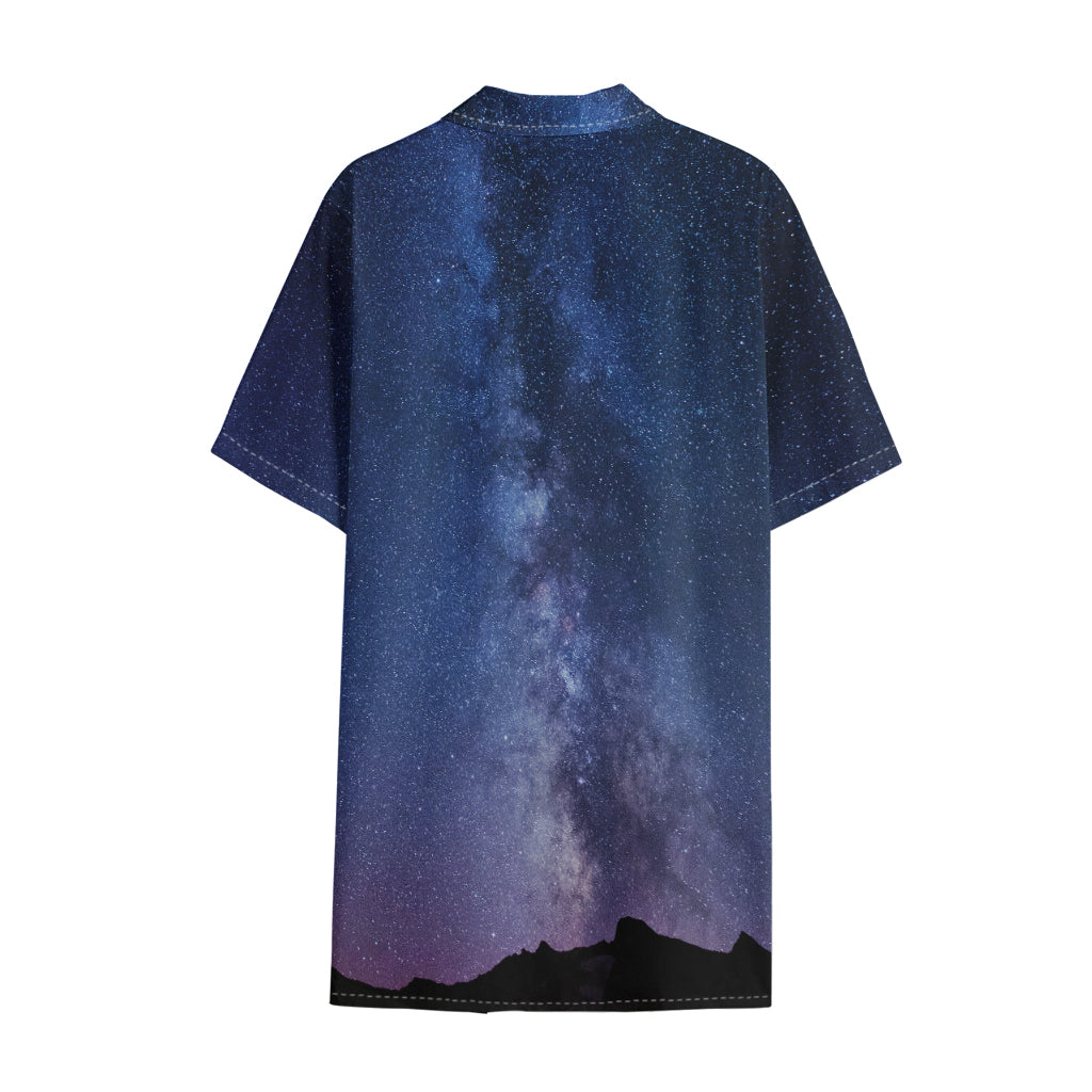 Stars Night Milky Way Print Cotton Hawaiian Shirt