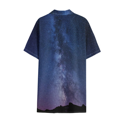 Stars Night Milky Way Print Cotton Hawaiian Shirt