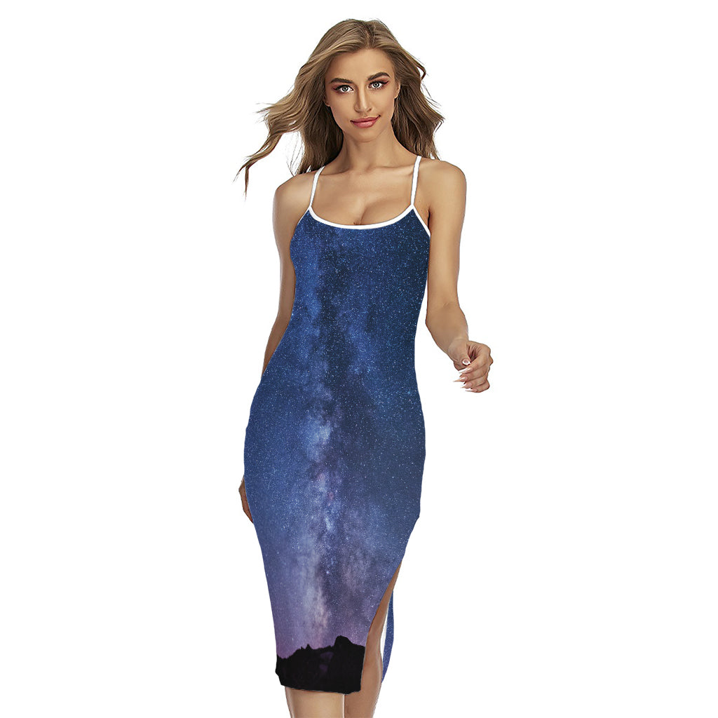 Stars Night Milky Way Print Cross Back Cami Dress