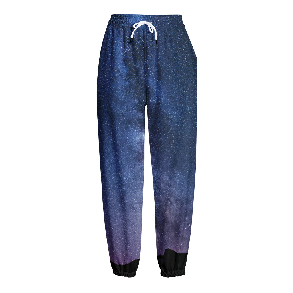 Stars Night Milky Way Print Fleece Lined Knit Pants