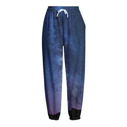Stars Night Milky Way Print Fleece Lined Knit Pants