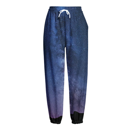 Stars Night Milky Way Print Fleece Lined Knit Pants