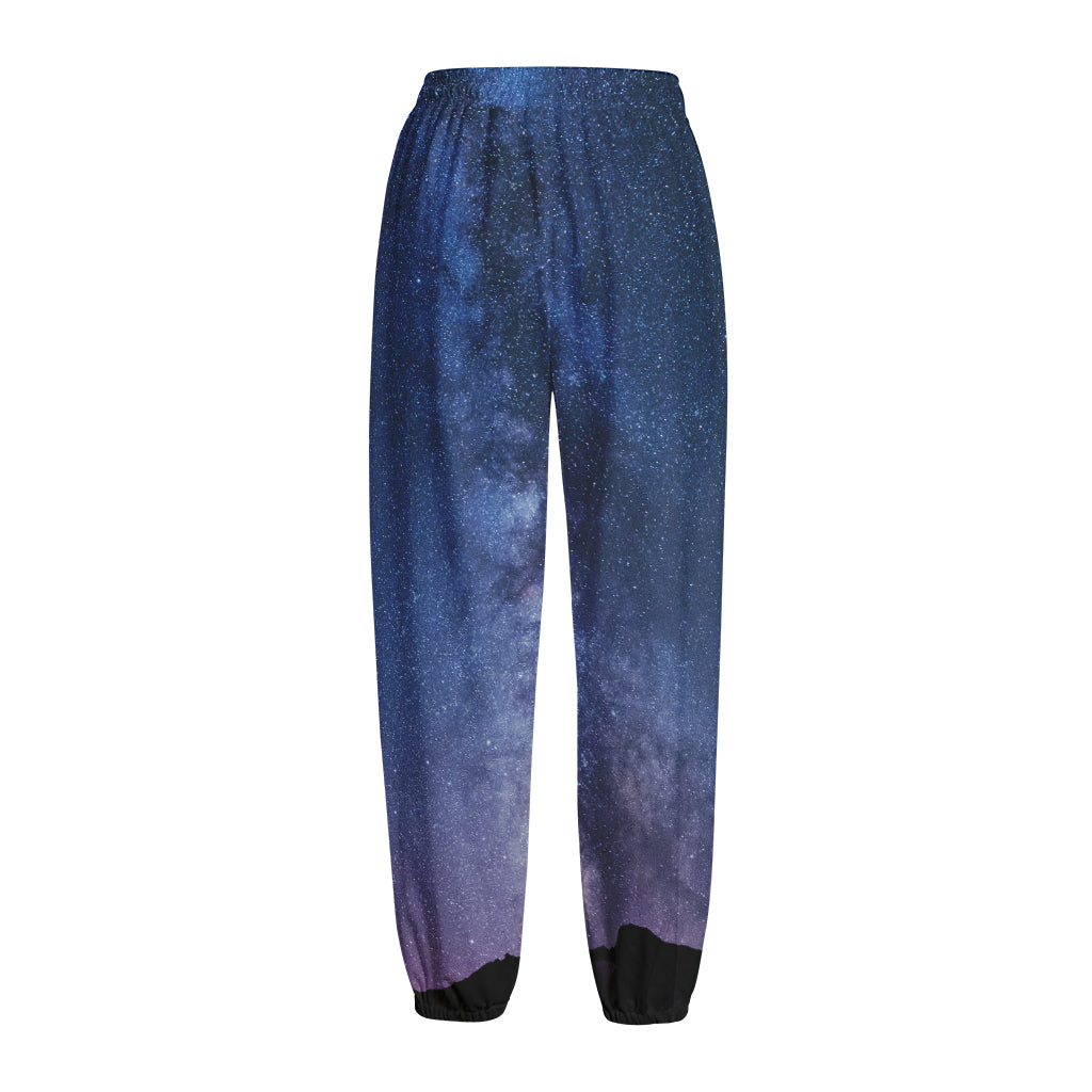 Stars Night Milky Way Print Fleece Lined Knit Pants