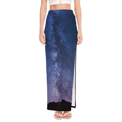 Stars Night Milky Way Print High Slit Maxi Skirt