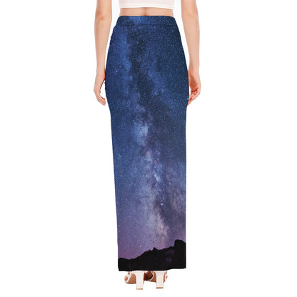 Stars Night Milky Way Print High Slit Maxi Skirt