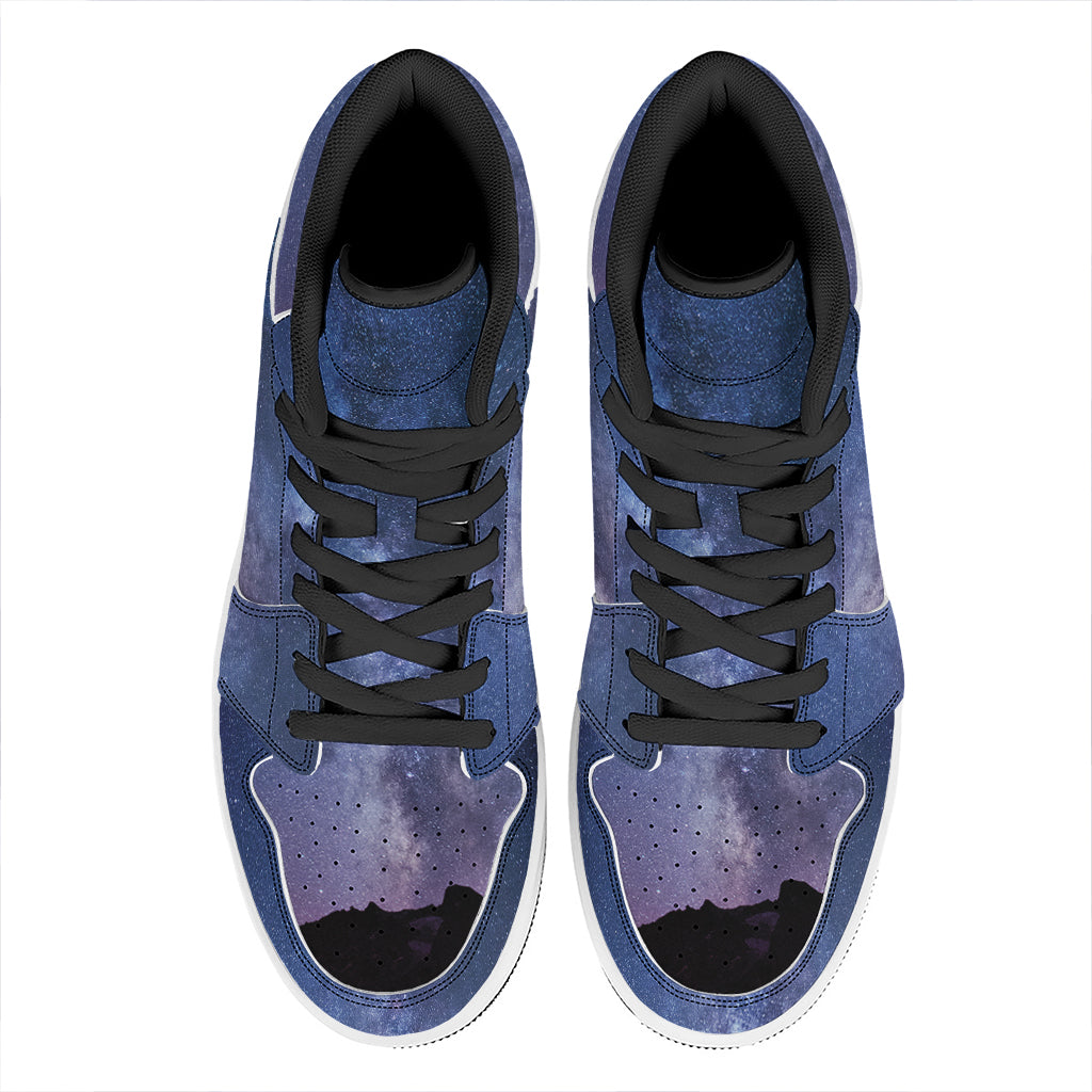 Stars Night Milky Way Print High Top Leather Sneakers