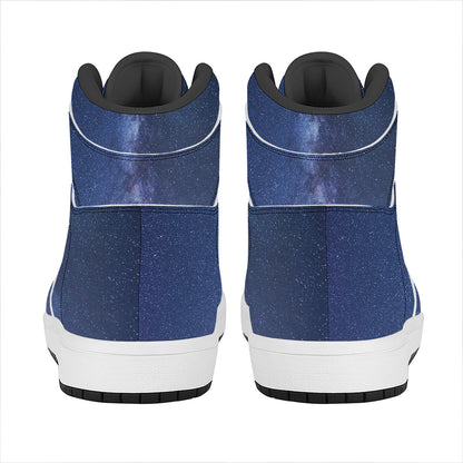 Stars Night Milky Way Print High Top Leather Sneakers