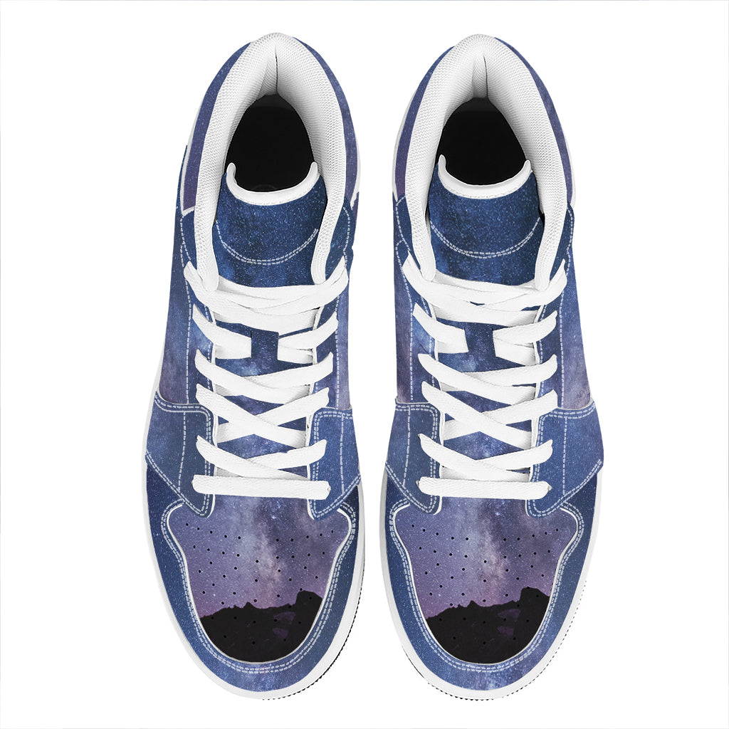 Stars Night Milky Way Print High Top Leather Sneakers