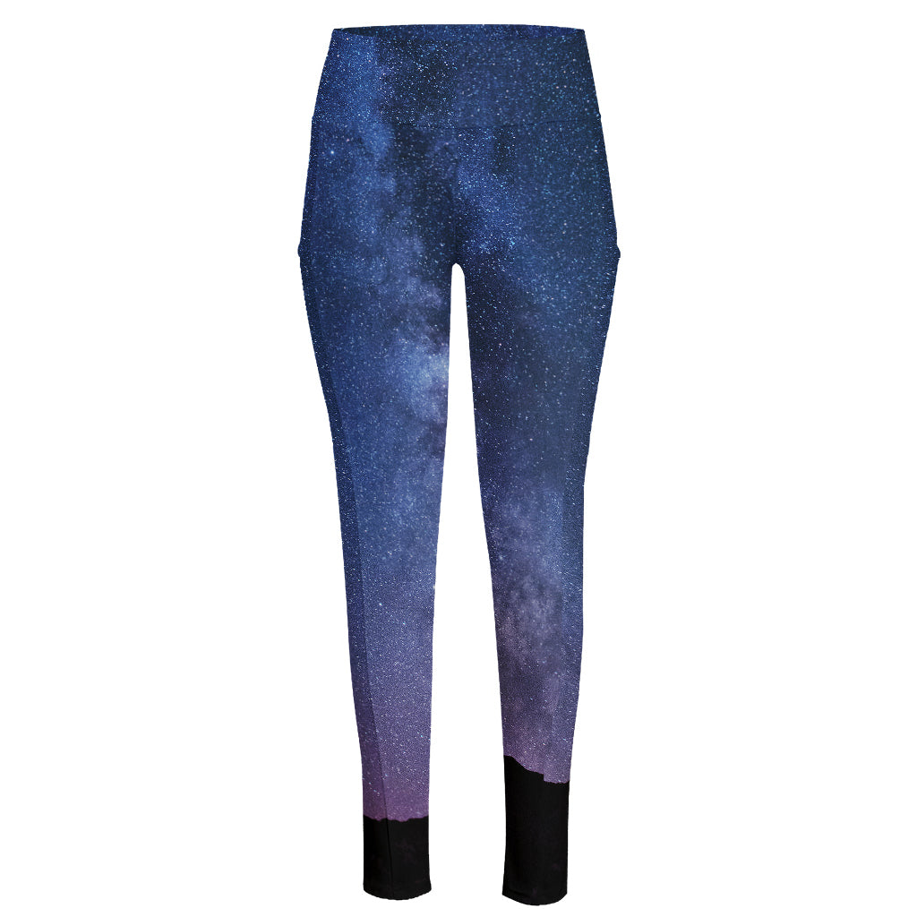 Stars Night Milky Way Print High-Waisted Pocket Leggings