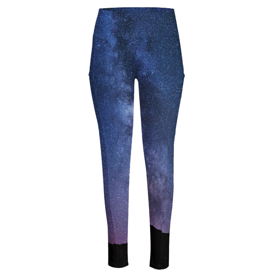 Stars Night Milky Way Print High-Waisted Pocket Leggings