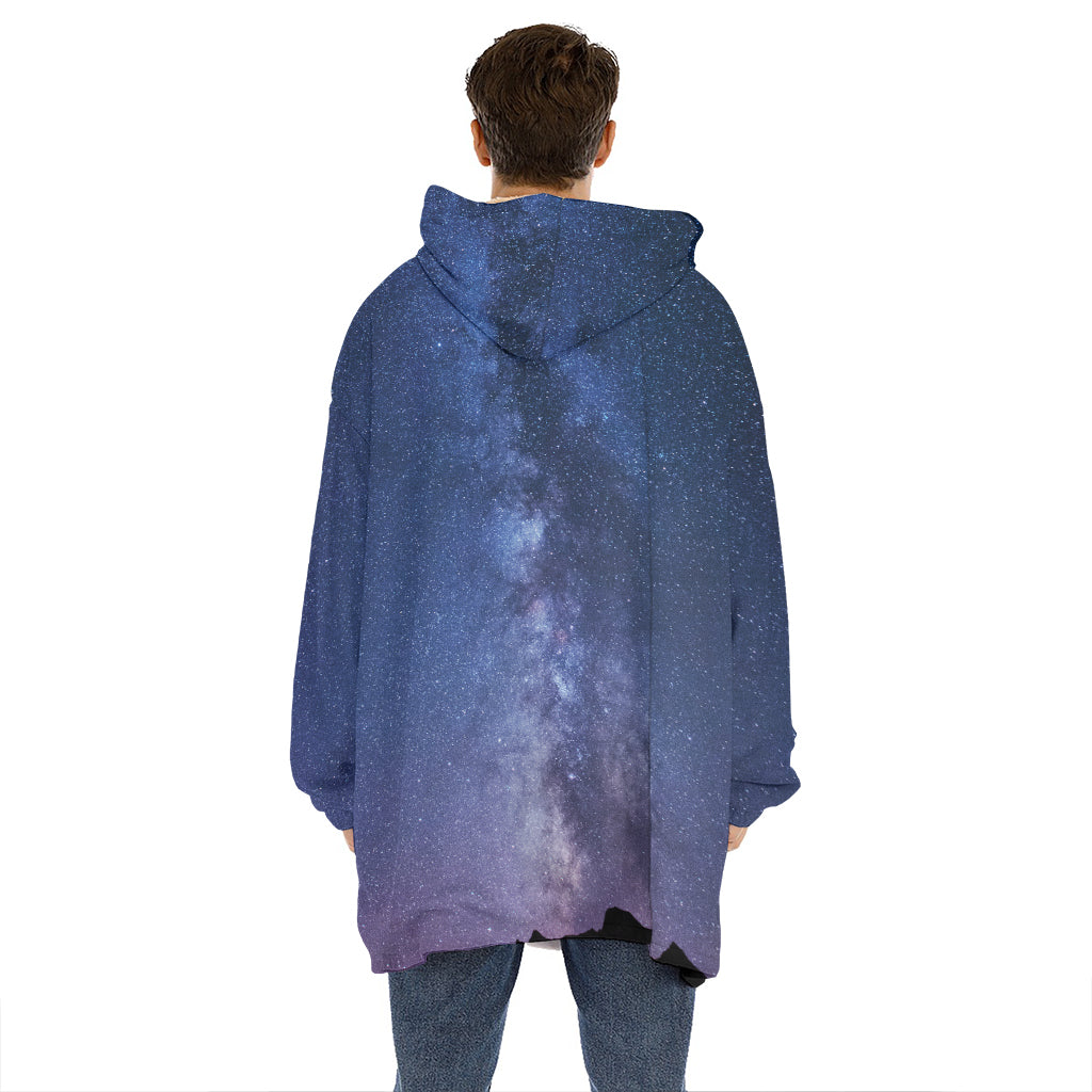 Stars Night Milky Way Print Hoodie Blanket