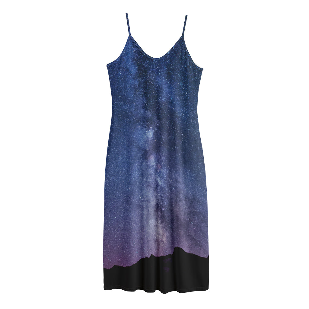 Stars Night Milky Way Print Jersey Midi Cami Dress