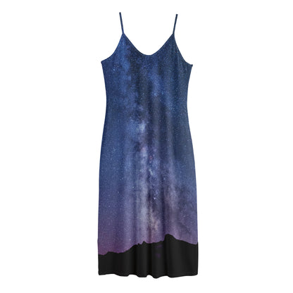 Stars Night Milky Way Print Jersey Midi Cami Dress