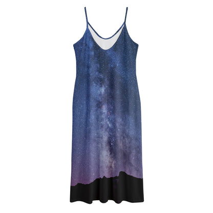Stars Night Milky Way Print Jersey Midi Cami Dress