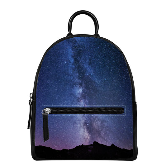 Stars Night Milky Way Print Leather Backpack