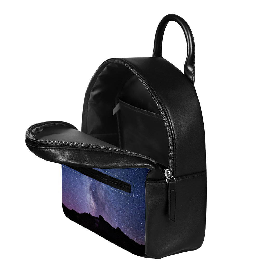 Stars Night Milky Way Print Leather Backpack