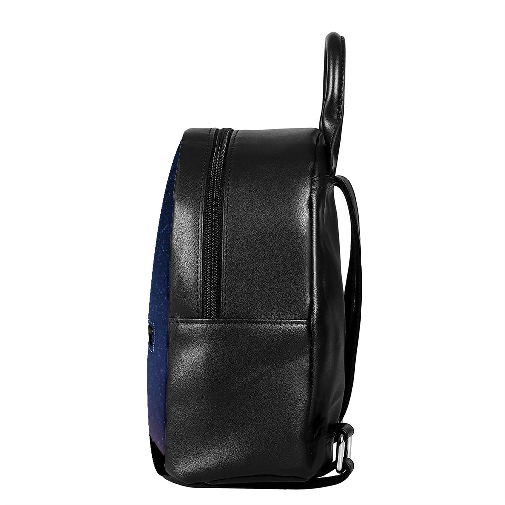 Stars Night Milky Way Print Leather Backpack