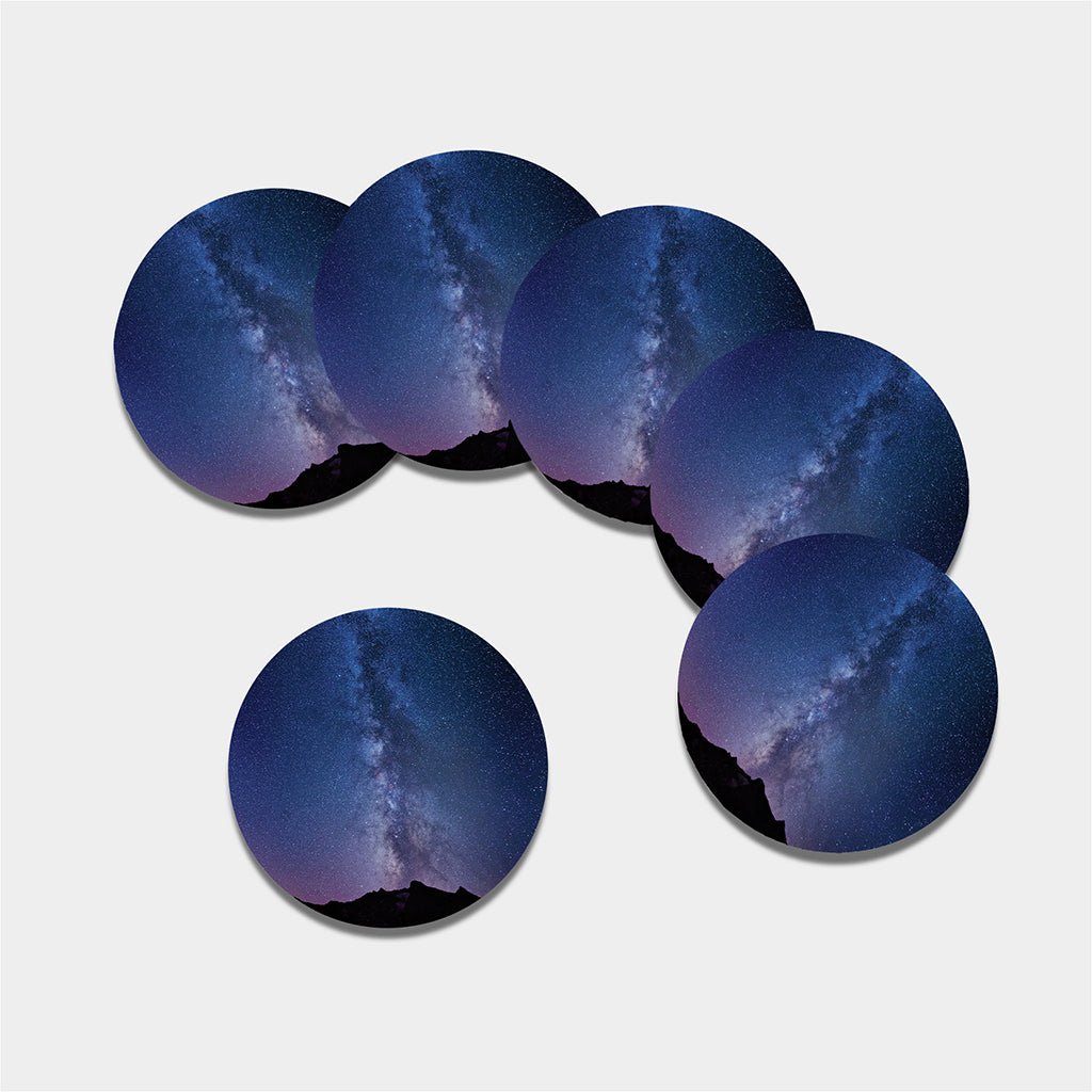 Stars Night Milky Way Print Leather Coaster Set