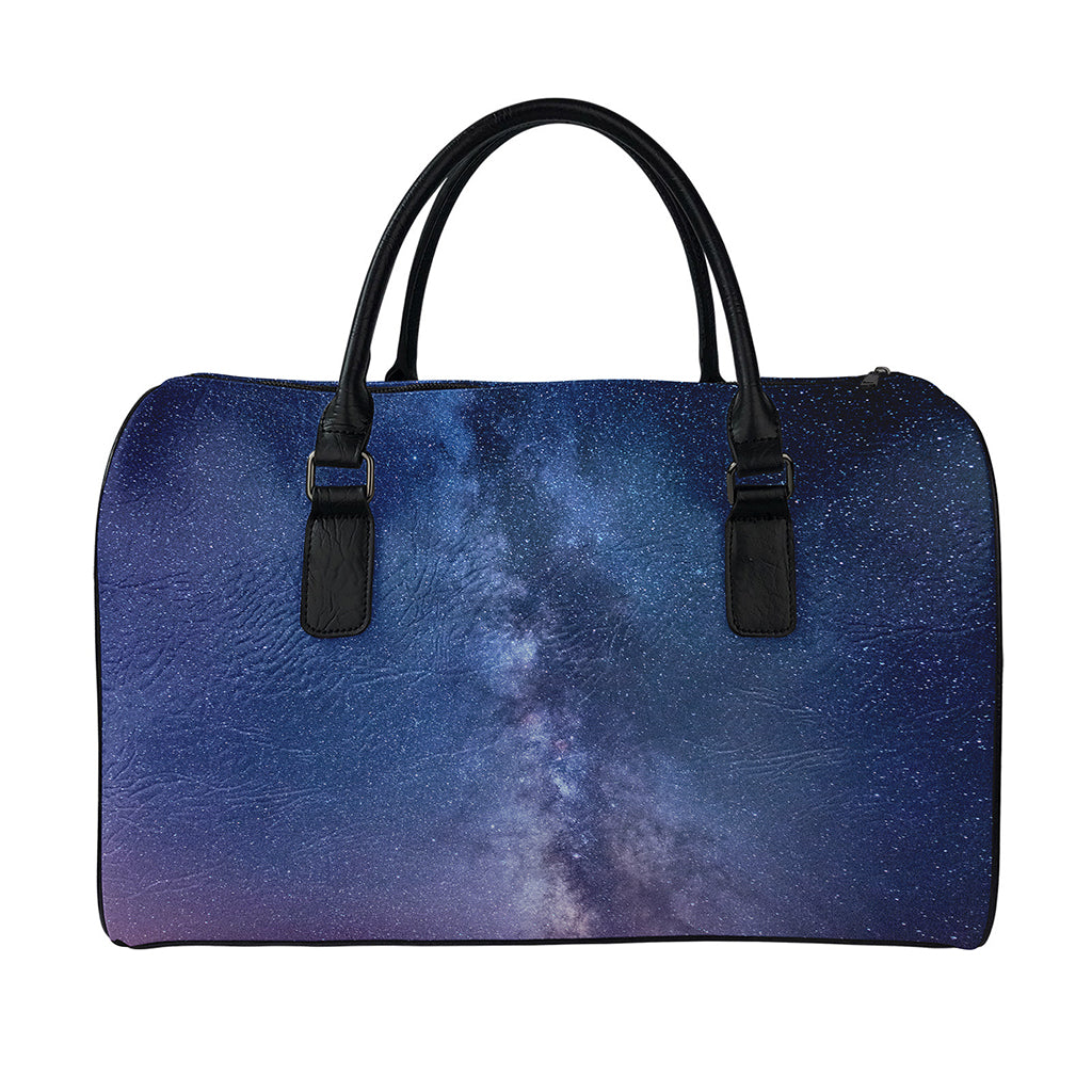 Stars Night Milky Way Print Leather Duffle Bag
