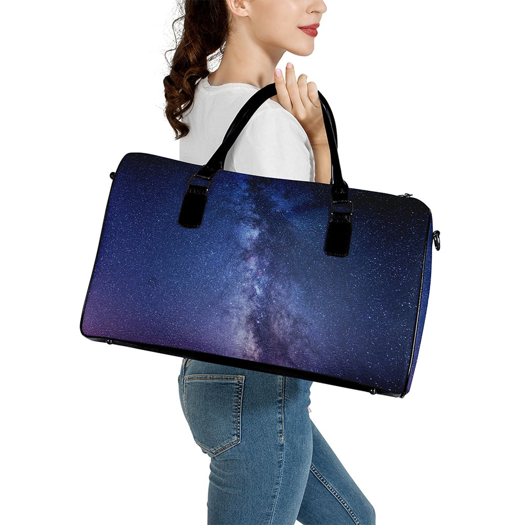 Stars Night Milky Way Print Leather Duffle Bag
