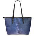 Stars Night Milky Way Print Leather Tote Bag With Zipper
