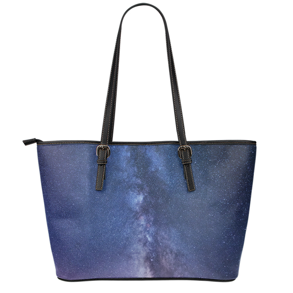 Stars Night Milky Way Print Leather Tote Bag