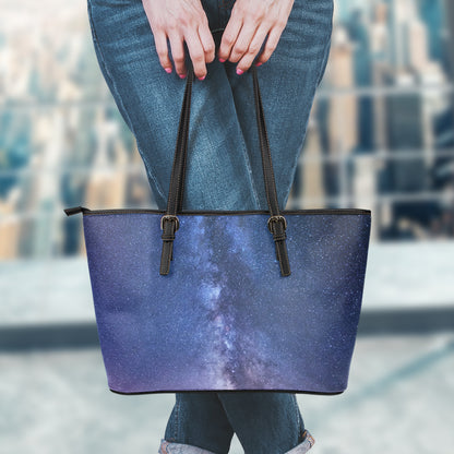 Stars Night Milky Way Print Leather Tote Bag