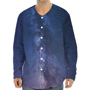 Stars Night Milky Way Print Long Sleeve Baseball Jersey