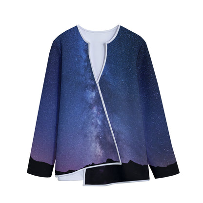 Stars Night Milky Way Print Long Sleeve Short Coat