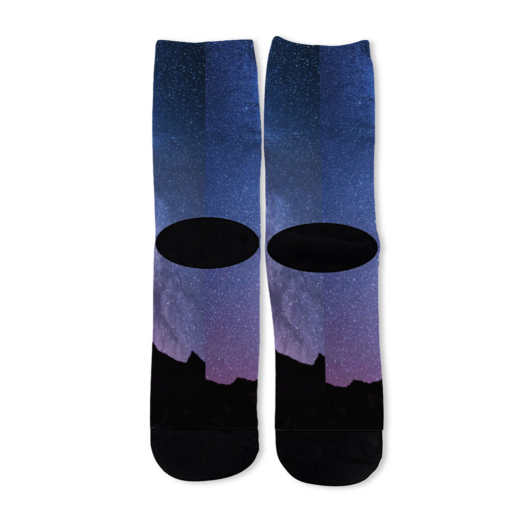 Stars Night Milky Way Print Long Socks