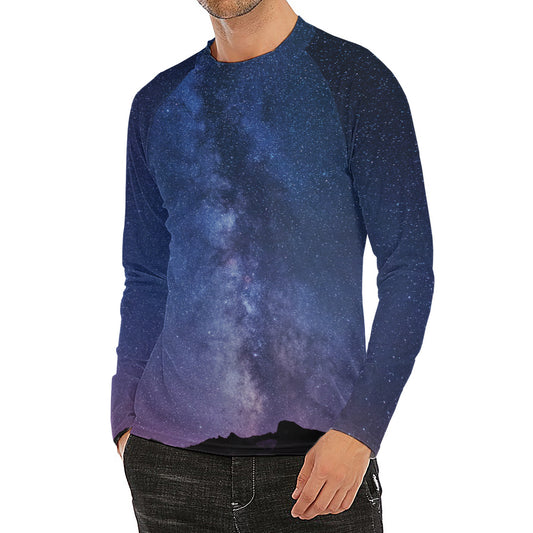 Stars Night Milky Way Print Men's Long Sleeve Rash Guard