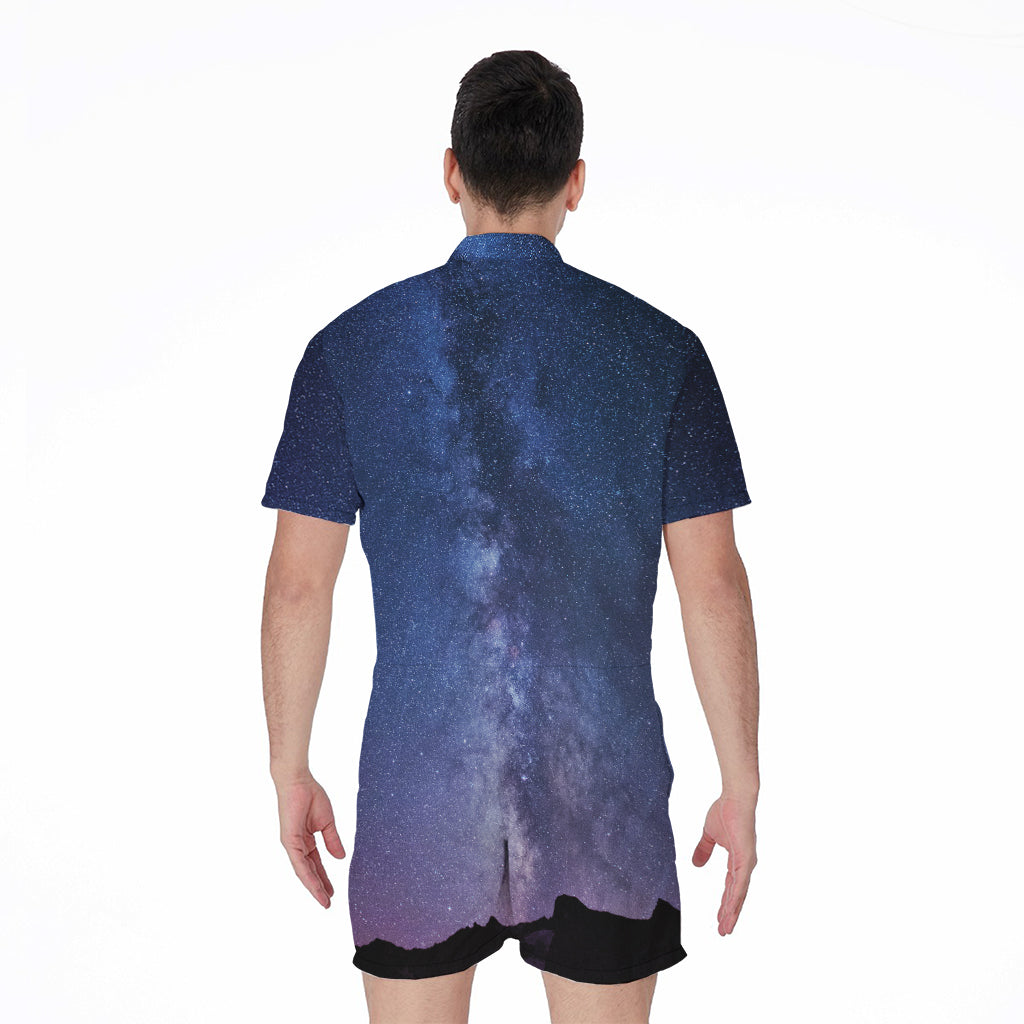 Stars Night Milky Way Print Men's Rompers