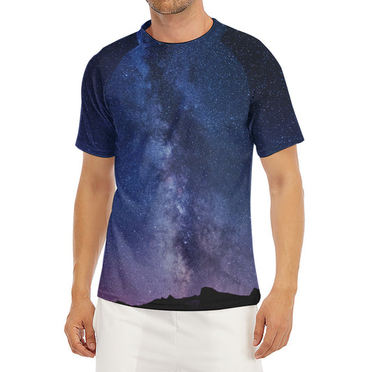 Stars Night Milky Way Print Men's Short Sleeve Rash Guard